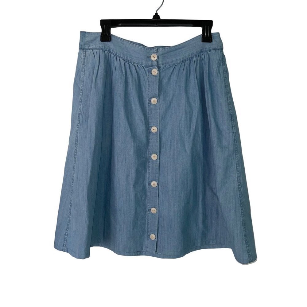 Madewell Chambray Skirt Womens Size 10 Blue Pure Cotton Knee Length Button Front